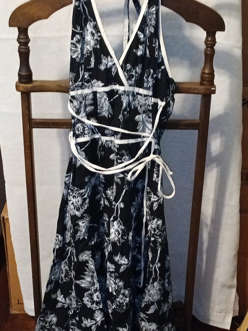 Speechless Black Floral Maxi Wrap Dress with White Trim